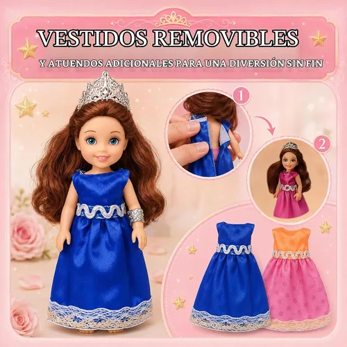 Vista 13 de TOMLEON Juego de muñecas de princesa, 6 muñecas de princesa con vestidos coloridos, coronas y joyas, juego de rol de fantasía para niños