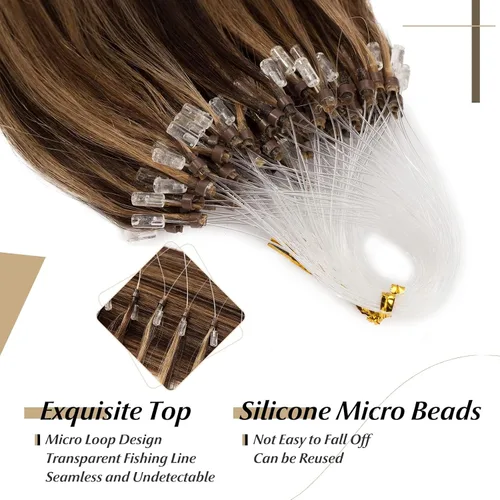 Vista 179 de SEGO Extensiones de cabello humano con micro cuentas, extensiones de cabello humano con micro bucle, lacio, natural, fusión fría, 1.76 oz/paquete