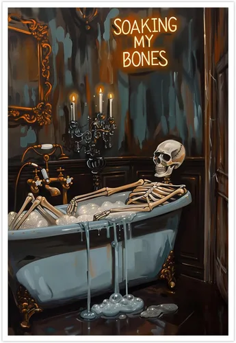 Vista 10 de Póster de dos lindos fantasmas en una biblioteca, arte de pared gótico espeluznante, decoración de Halloween, divertido estampado de fantasma