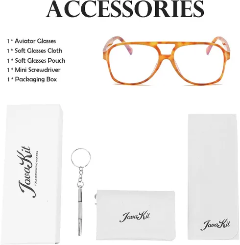 Vista 6 de JOVAKIT Gafas de aviador sin receta para mujeres y hombres, lentes transparentes con montura piloto