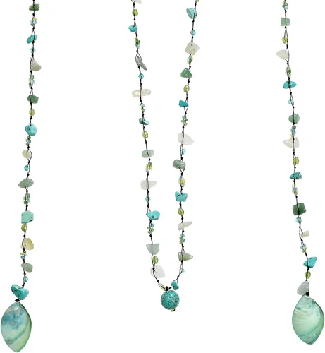 Vista 3 de AeraVida Moderno collar largo con cuentas de turquesa simulada, concha marina y piedras mixtas en cuerda de algodón, estilo lariat, resina