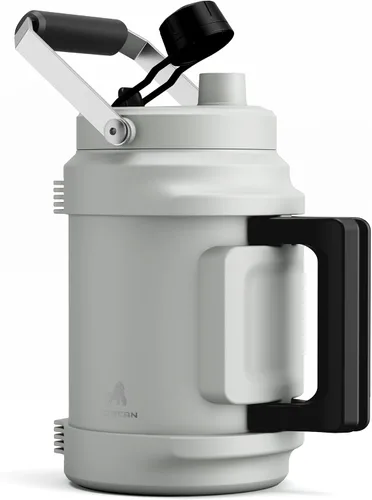 Vista 17 de POWCAN Botella de agua aislada de 64 onzas, tapa de boquilla de popote 2 en 1, mango doble, a prueba de fugas, mantiene el frío 48 horas, botella