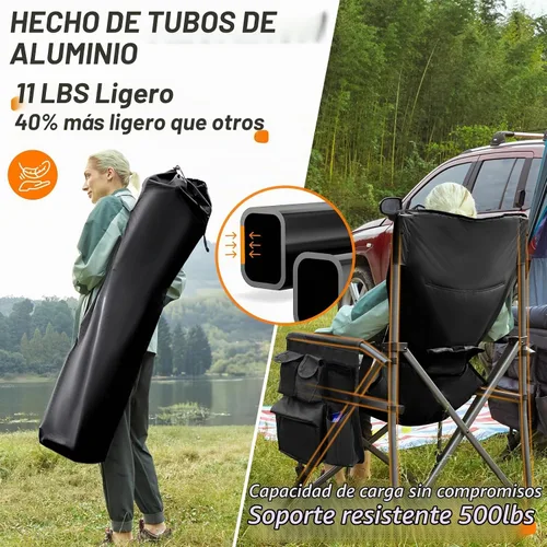 Vista 3 de TIMBER RIDGE Silla de campamento de aluminio de gran tamaño con soporte lumbar de hasta 500 libras, silla plegable de respaldo alto resistente