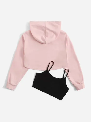 Vista 2 de SheIn Sudaderas con capucha para niña con diseño gráfico de manga larga con camiseta