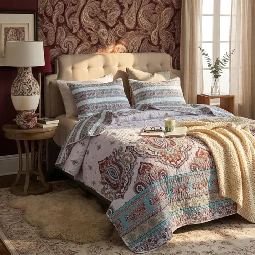 Vista 2 de DaDa Bedding Juego de edredón bohemio de cachemira, colcha California King