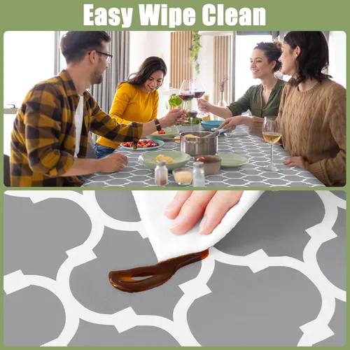 Vista 4 de Smiry Mantel cuadrado para mesa de pícnic, manteles de camping impermeables elásticos ajustables, protector de mantel de vinilo con respaldo de Gris