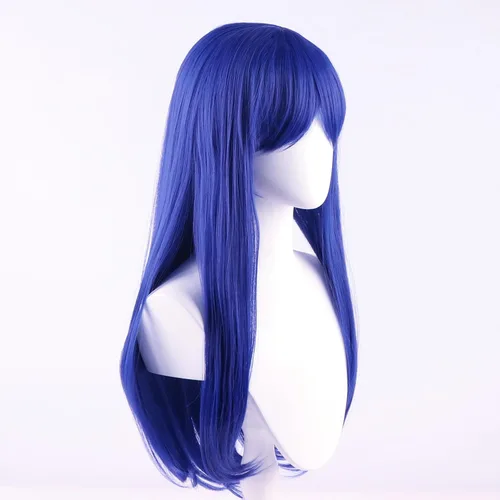 Vista 5 de Peluca larga azul recta para mujer, fiesta de Halloween, espectáculo de anime, pelucas sintéticas para disfraz de cosplay B-AZUL