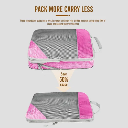 Vista 3 de Juego de 8 cubos de compresión para viajes, organizador de equipaje expandible con bolsa para zapatos y bolsa de lavandería, maleta ligera y mochila
