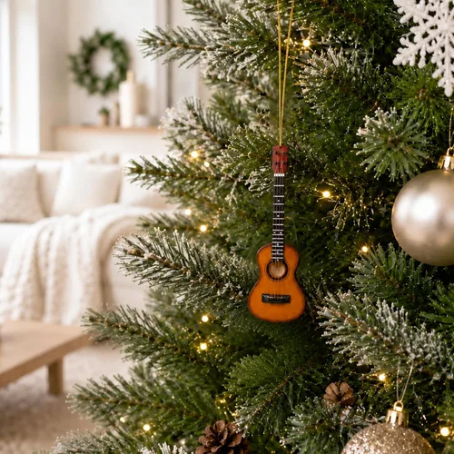 Vista 5 de Broadway Regalo Ukelele Música Instrumento Réplica Adorno de Navidad Adorno musical realista hecho a mano en caja de regalo para músicos