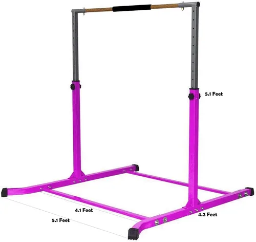 Vista 3 de Barra horizontal expandible de gimnasia de 3 a 5 pies, color rosa con mango libre, cojín para entrenamiento juvenil, atlético, niños y adultos