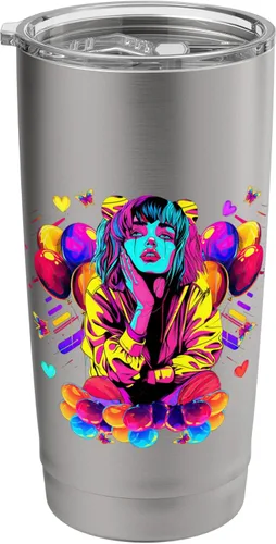 Vista 9 de Streetwear synthwave 80s 90s retro anime Emo clown fashion Stainless Steel Insulated Tumbler