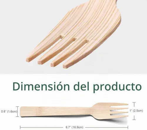 Vista 2 de BANBU Utensilios de bambú desechables - 100 tenedores de bambú desechables 100% compostables, biodegradables, renovables, naturales tenedores