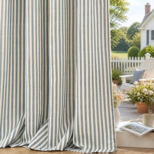 Vista 6 de jinchan Linen Blackout Curtains Back Tab 96 Inch 2 Panels Striped Blue Blue Stripe Lined