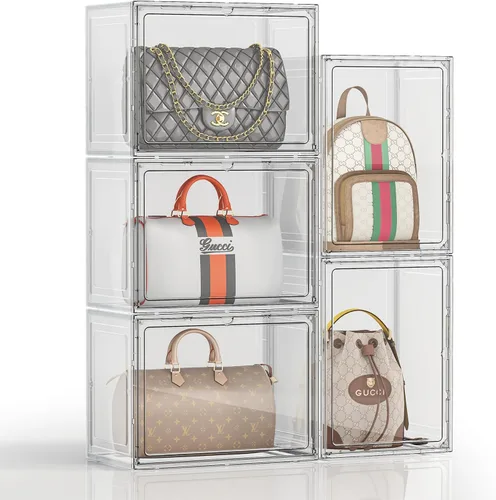 Vista 10 de Organizador de bolso para armario, organizador de almacenamiento de bolso, caja de exhibición apilable con puerta magnética, vitrina acrílica
