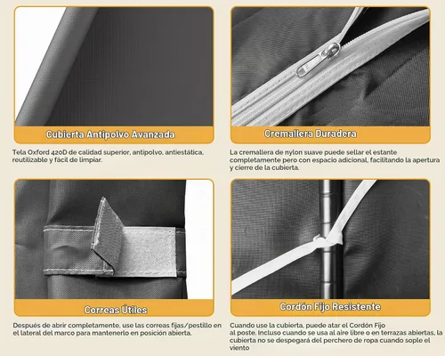 Vista 6 de ULIFHOME E14C - Sistema organizador de armario resistente, estantes de ropa independientes para colgar ropa, perchero ajustable de 70.1 pulgadas