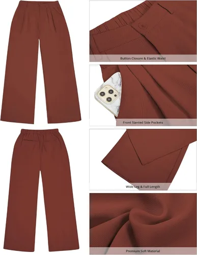 Vista 6 de GRAPENT Pantalones de pierna ancha para mujer, para trabajo, negocios, casual, de cintura alta, pantalones de vestir fluidos para la oficina