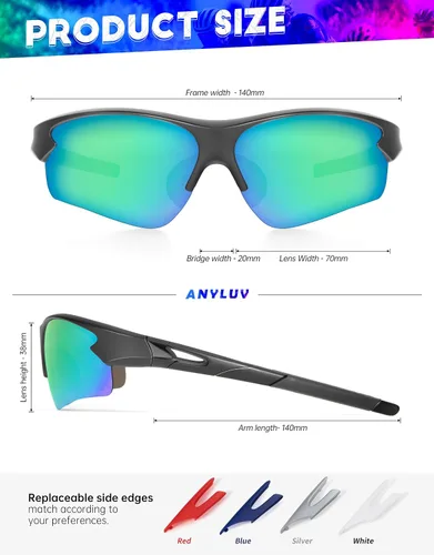 Vista 6 de ANYLUV Gafas de sol deportivas para hombres y mujeres, gafas de sol polarizadas ligeras mejoradas para hombre, protección UV para exteriores