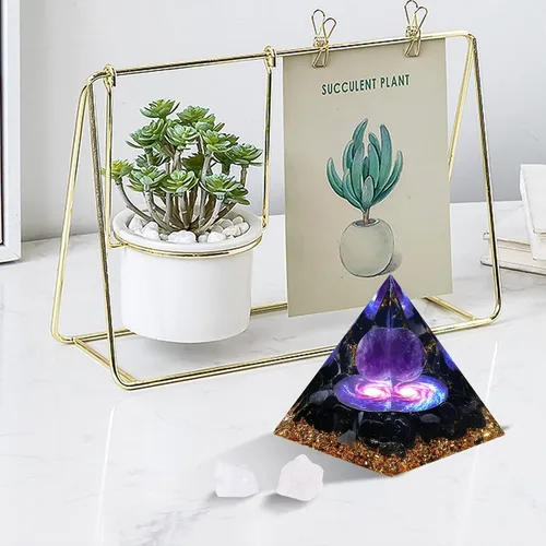 Vista 7 de Hopeseed Pirámide de orgón para energía positiva, amatista de orgonita y obsidiana pirámides de cristal curativo para reducir el estrés
