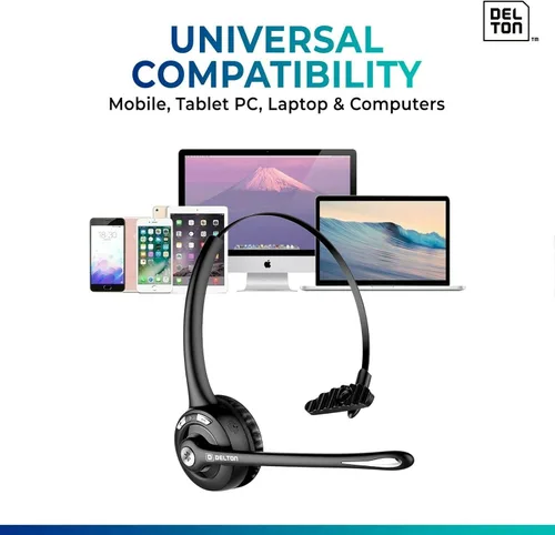 Vista 8 de Delton Auriculares Bluetooth Trucker 10X, auriculares inalámbricos con micrófono, sobre la cabeza con micrófono para Skype, centros de llamadas