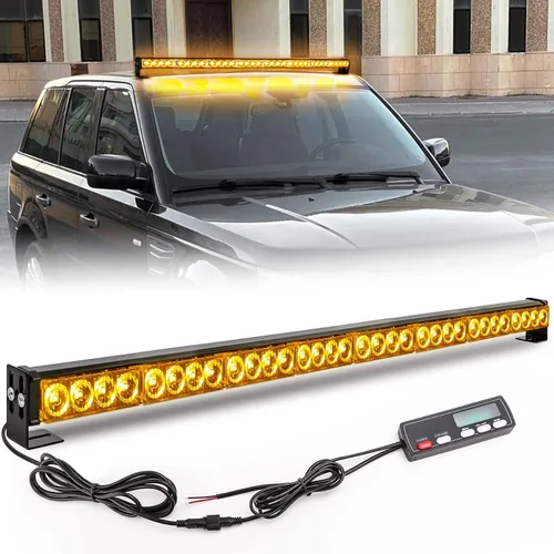 Vista 2 de Barra de luz de asesor de tráfico de 36 pulgadas, 16 modos de flash, 32 luces LED estroboscópicas de advertencia de emergencia, barra direccional