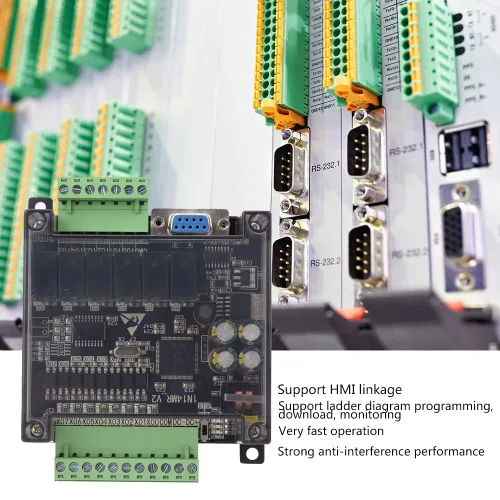 Vista 5 de Tablero controlador lógico programable DC 24V, módulo controlador de relé de tablero de control industrial FX1N-14MR, computadora industrial