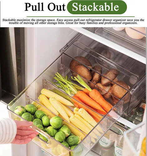 Vista 3 de bealy Paquete de 3 organizadores y almacenamiento para refrigerador, contenedores transparentes con cajón extraíble, cajones para refrigerador