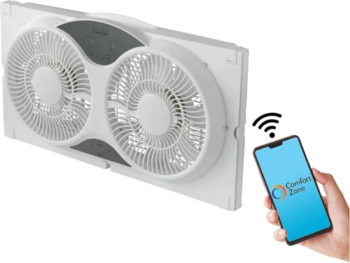 Vista 4 de COMFORT ZONE - Ventilador inteligente WiFi de 9 pulgadas para ventana doble, ventilador de doble hoja de 3 velocidades con aplicación y control