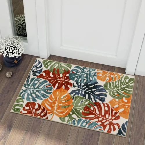 Vista 15 de Wonnitar Leaf - Alfombra de cocina de 2x3 pies, alfombra azul pequeña para baño, alfombra decorativa lavable para mesita de noche, planta
