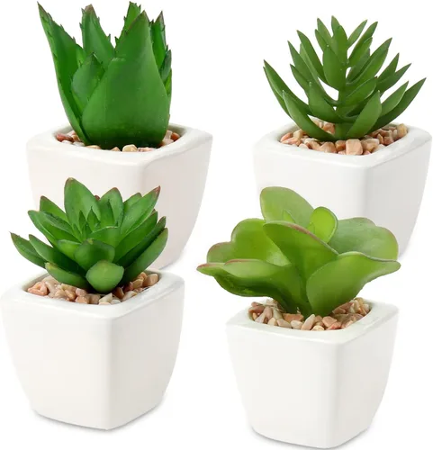 Vista 14 de Hollyone Plantas suculentas artificiales grandes en macetas, plantas suculentas falsas en macetas con maceta de cerámica negra para decoración