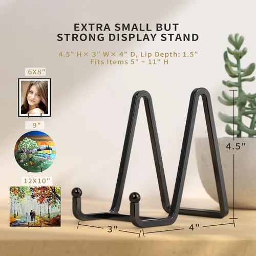Vista 6 de IPAME Soportes de placa para exhibición – Soporte cuadrado de metal de 4.5 pulgadas para placa de alambre + soporte de marco de fotos caballete