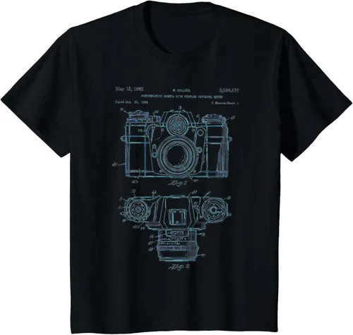 Vista 29 de Fotografía amante regalo cámara vintage esquema camiseta Negro