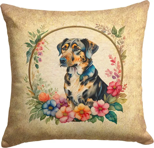 Vista 88 de Caroline's Treasures DAC2072PW1414 Affenpinscher and Flowers - Almohada decorativa de tela, lavable a máquina, para interiores y exteriores