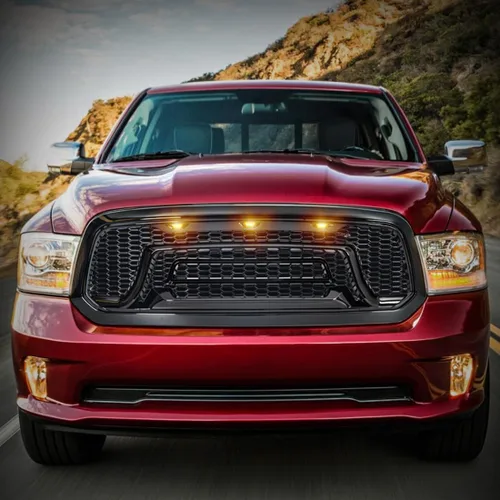 Vista 7 de Rejilla frontal negra brillante compatible con Dodge Ram 1500 2013-2018, Ram 1500 Classic 2019-2023, con luces ámbar (sin letra "RAM")
