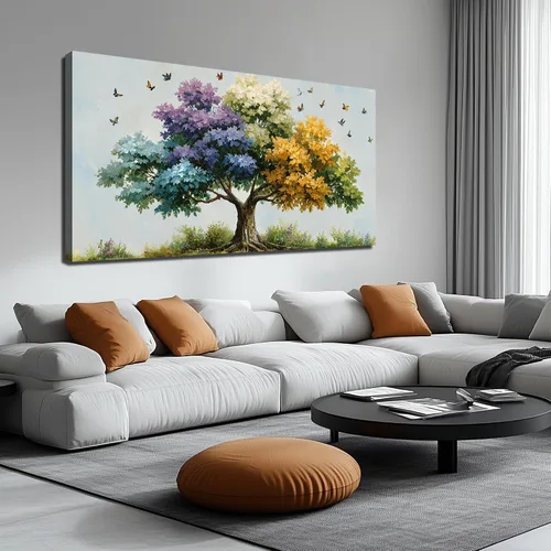 Vista 8 de Kepgonegu Arte de pared de árbol de la vida grande para sala de estar, paisaje, impresiones en lienzo coloridas de mariposas para dormitorio
