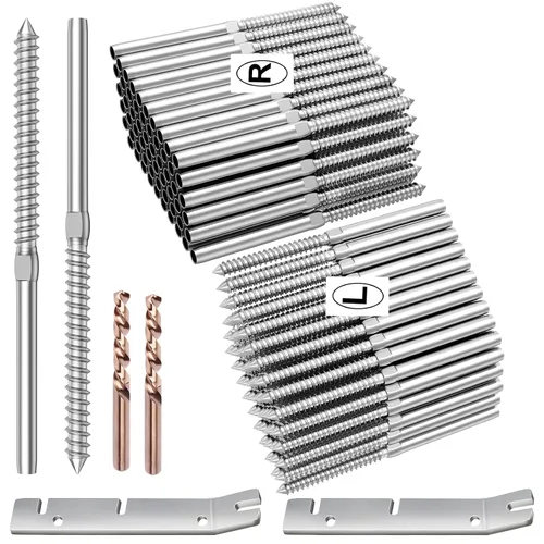 Vista 13 de BLIKA Paquete de 100 barandillas de cable negro de 1/8 de pulgada, tornillos de retraso para postes de madera, acero inoxidable T316, kit