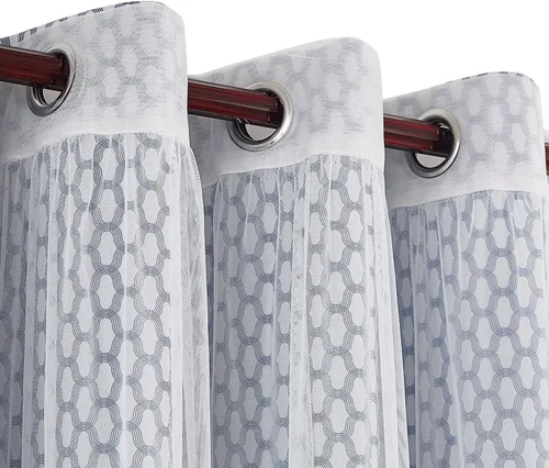 Vista 5 de Deconovo Paneles superiores con ojales, estampado marroquí azul celeste, aislamiento térmico, para ventana de dormitorio, dos cortinas transparentes