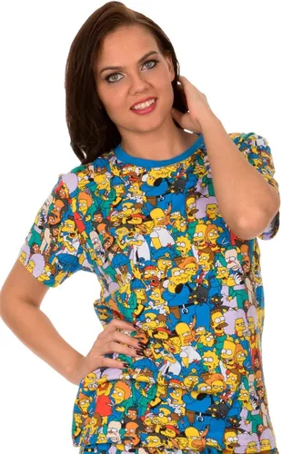 Vista 2 de The Simpsons Multi Character Collage camiseta azul