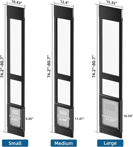 Vista 5 de Puerta para perro para puerta corrediza de vidrio, solapa magnética de plástico para puerta corrediza, inserto para mascotas con cerradura, altura