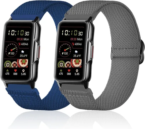 Vista 7 de Paquete de 2 correas elásticas de nailon compatibles con reloj inteligente Mindrose H80 de 1.47 pulgadas, correas de reloj elásticas suaves
