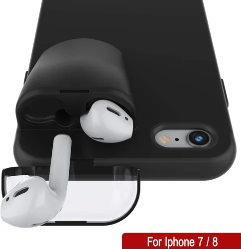 Vista 5 de Punkcase Funda de carga para iPhone 7 Airpod Funda delgada y duradera 2 en 1 diseñada para iPhone 8/7 (4.7 pulgadas) Protege tu teléfono + Negro