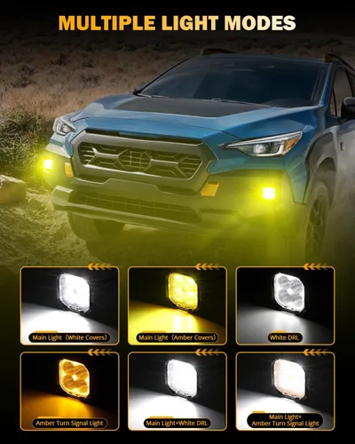 Vista 4 de Auxbeam Color Play Series SAE - Luces antiniebla LED de 3 pulgadas con DRL blanco y señal de giro para Ford Honda, Nissan, Subaru, Acura, Lexus