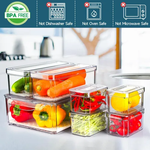 Vista 2 de Paquete de 14 organizadores para refrigerador y almacenamiento - Contenedores organizadores con tapas para refrigerador, organización sin BPA
