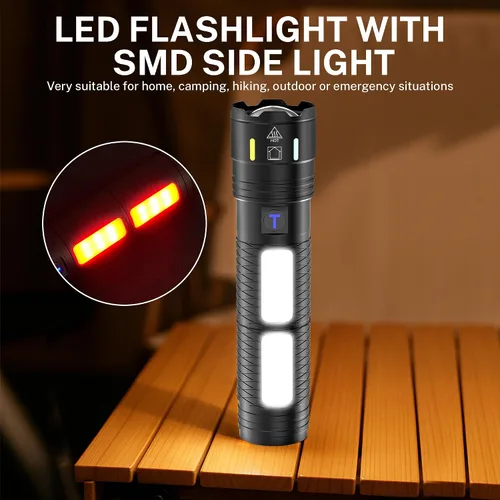 Vista 7 de Linternas Recargables 990,000 Lúmenes Altos, Luz Flash Súper Brillante de Largo Alcance 5000ft, 4 Modos con LED Rojo Intermitente Linterna Táctica