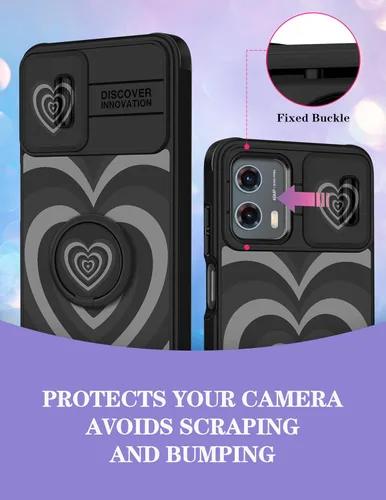 Vista 3 de para Moto G 5G 2023 funda - Cubierta de teléfono linda con corazón para mujeres y niñas, diseño único negro con cubierta deslizante para la cámara