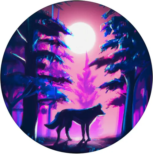 Vista 3 de Synthwave Forest Wolf Vaporwave PopSockets Swappable PopGrip