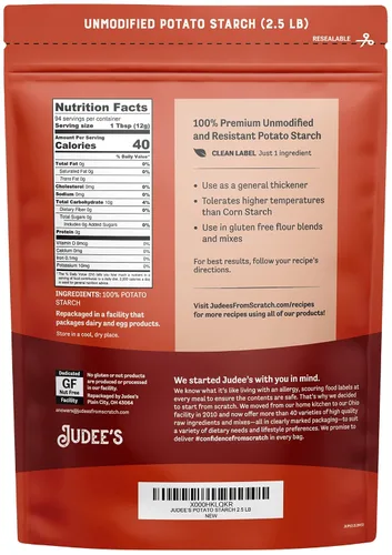 Vista 2 de Judee's - Almidón de patata sin modificar - Polvo de almidón para cocinar y empanar - Sustituto de harina para hornear sin gluten - Polvo resistente
