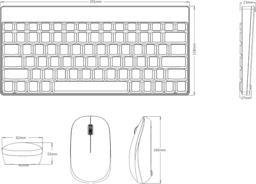 Vista 8 de Perixx PERIDUO-712B Set de Teclado y Ratón Inalámbrico Mini, Negro, Diseño de Teclado Inglés de EE. UU