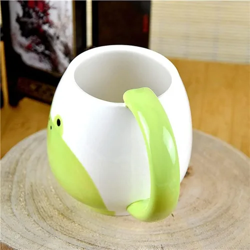 Vista 6 de Arawat Linda taza de café de rana con cuchara, diseño de ranas impresas, regalo de 14.2 fl oz, taza de café de cerámica kawaii, tazas divertidas