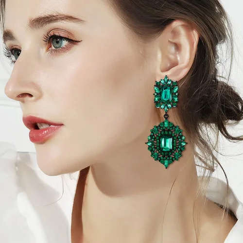 Vista 2 de Flyonce Aretes colgantes de cristal de diamantes de imitación para mujer, estilo vintage, estilo Gatsby, Cristal