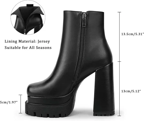 Vista 2 de WETKISS Botas de plataforma para mujer, con plataforma atrevida, tacón grueso, punta cuadrada y zíper lateral